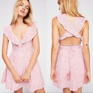 Free People Heartlines Striped Mini Dress in tomato combo Size S